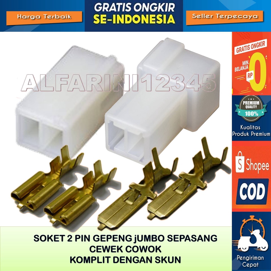 soket 2 pin jumbo untuk arus besar - Soket Kabel 2 Pin Jumbo Fusibling Sepasang Cewe Cowo Male Femal