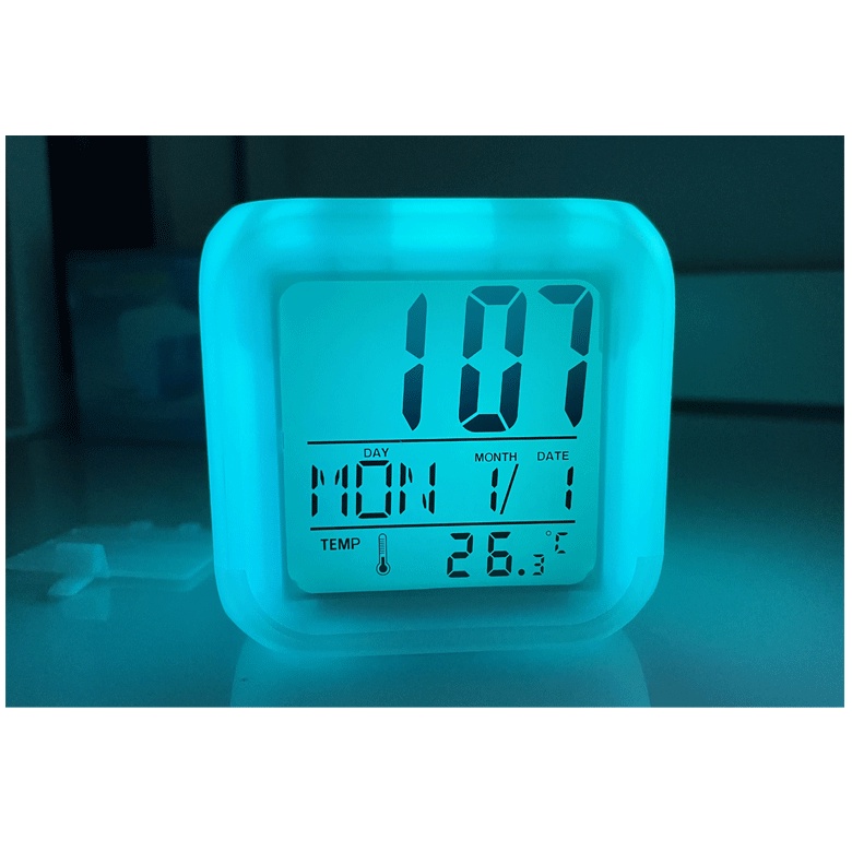 WTW Jam weker alarm lampu led Moody Clock Kubus Berubah 7 Warna Pengukur Suhu kotak temperature kalende