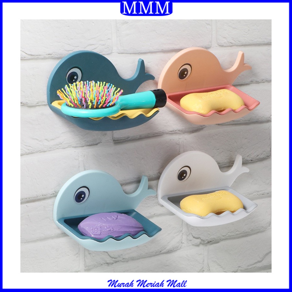 MMM Tempat Sabun Batang Tempel Paus Lucu Plastik Model Ikan Paus Rak Sabun Kamar Mandi Tempel Murah Import Tirisan Spons Cuci Piring Holder Plastik Saringan Sabun Mandi