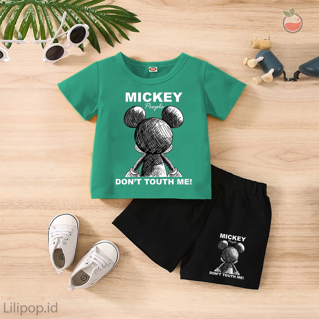 Baju Anak Stelan Kaos 3/4  MIKEY Cowok Cewek  Usia 1 - 4 Tahun Celana Pendek Harian