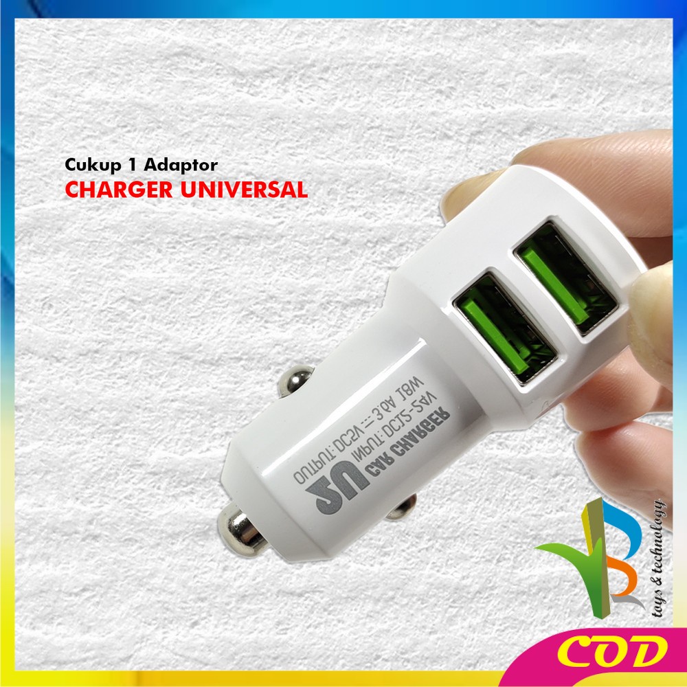 RB-C820 Adaptor Car Charger Double USB Universal Pengisi Daya Hanphone Travel Crystal White / 2 Output Casan Colokan Mobil Portable