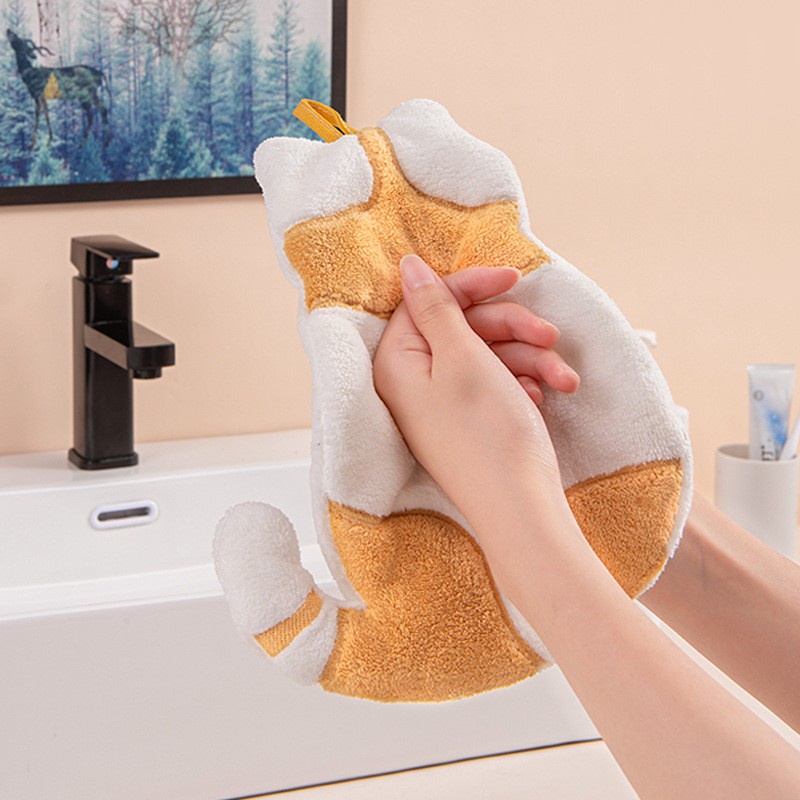 Retaily HL0476 Lap Tangan Karakter Kucing Halus Handuk Motif Bahan Lembut Tebal Model Gantung