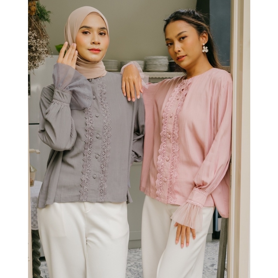 Myrubylicious LENKA BLOUSE | BLOUSE | BLOUSE WANITA | BLOUSE LENGAN PANJANG | BLOUSE RENDA | BLOUSE RAYON CRINCLE