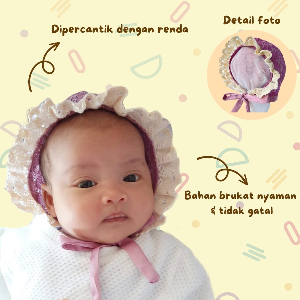 TOPI BONNET BAYI TOPI BRUKAT RENDA BONNET LUCU