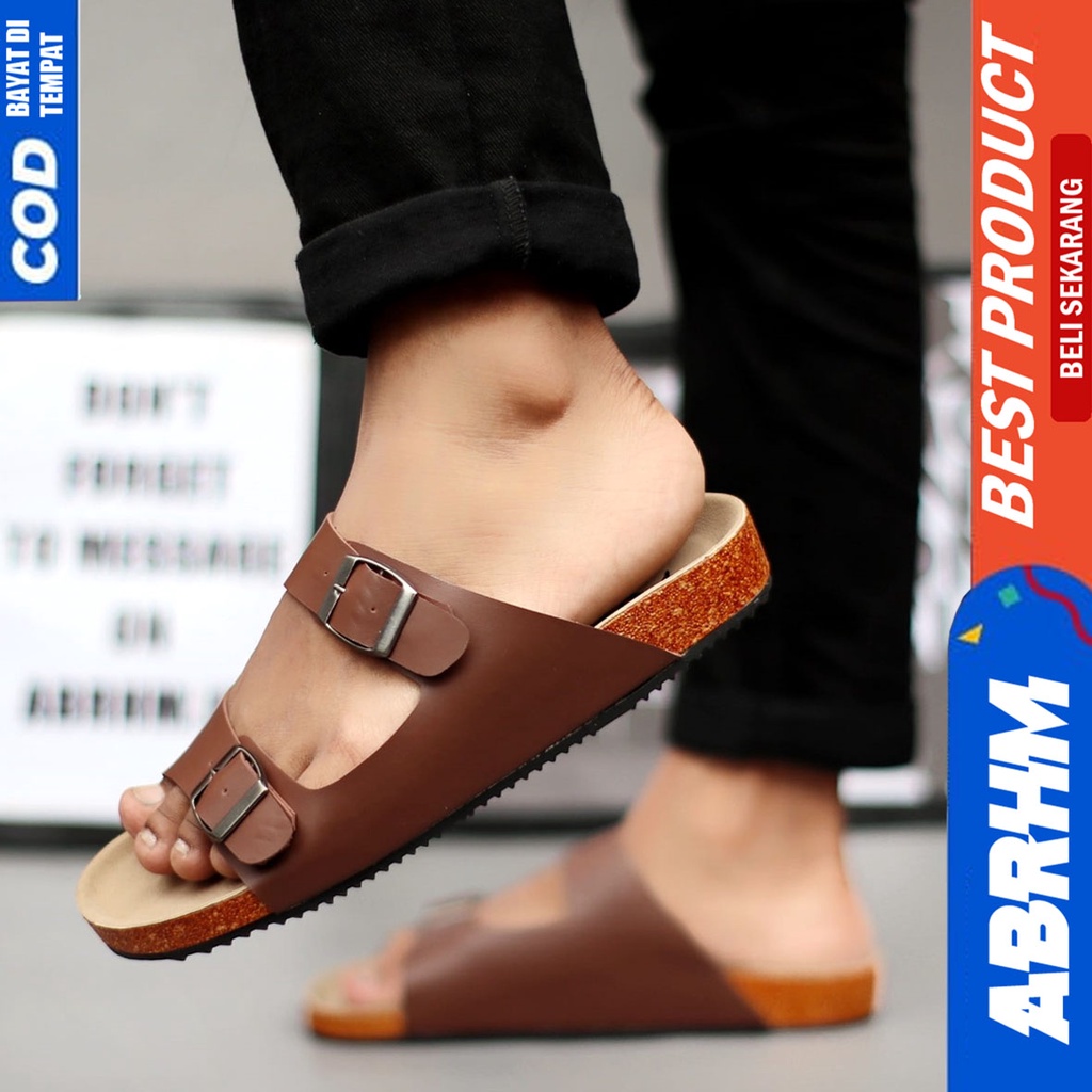 ABRHM x HIRO Sandal Slide Pria Sandal Slop Pria Kulit Pu Sendal Selop Cowok / Cowo Keren Kekinian