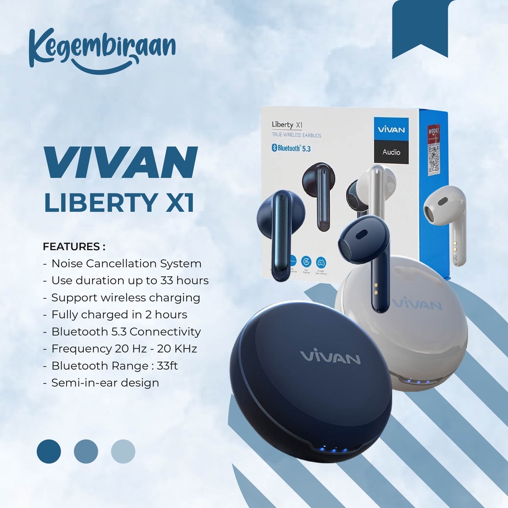 VIVAN Headset Bluetooth TWS Liberty X1 BT 5.3 Earphone Wireless TWS