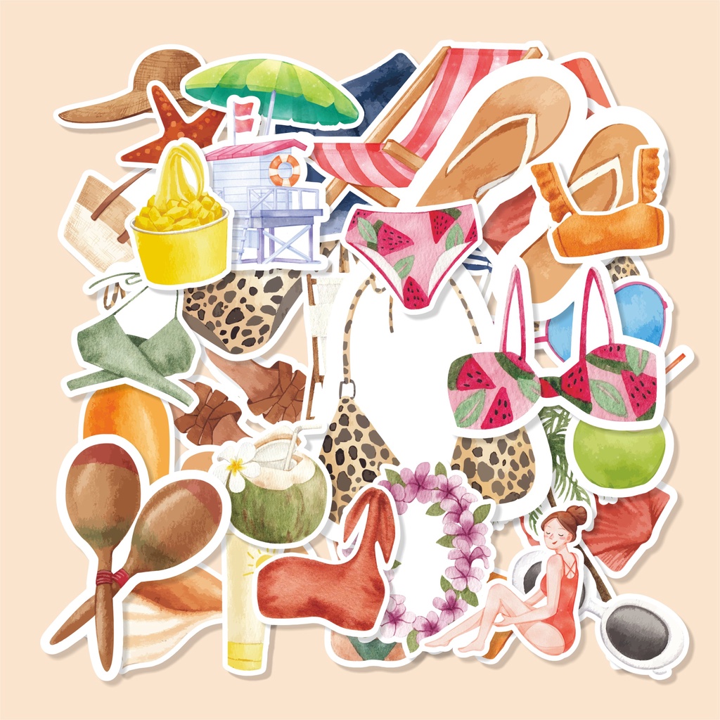 

( 20 pcs )SUMMER -watercolor/murah stiker satuan/bisa cutting