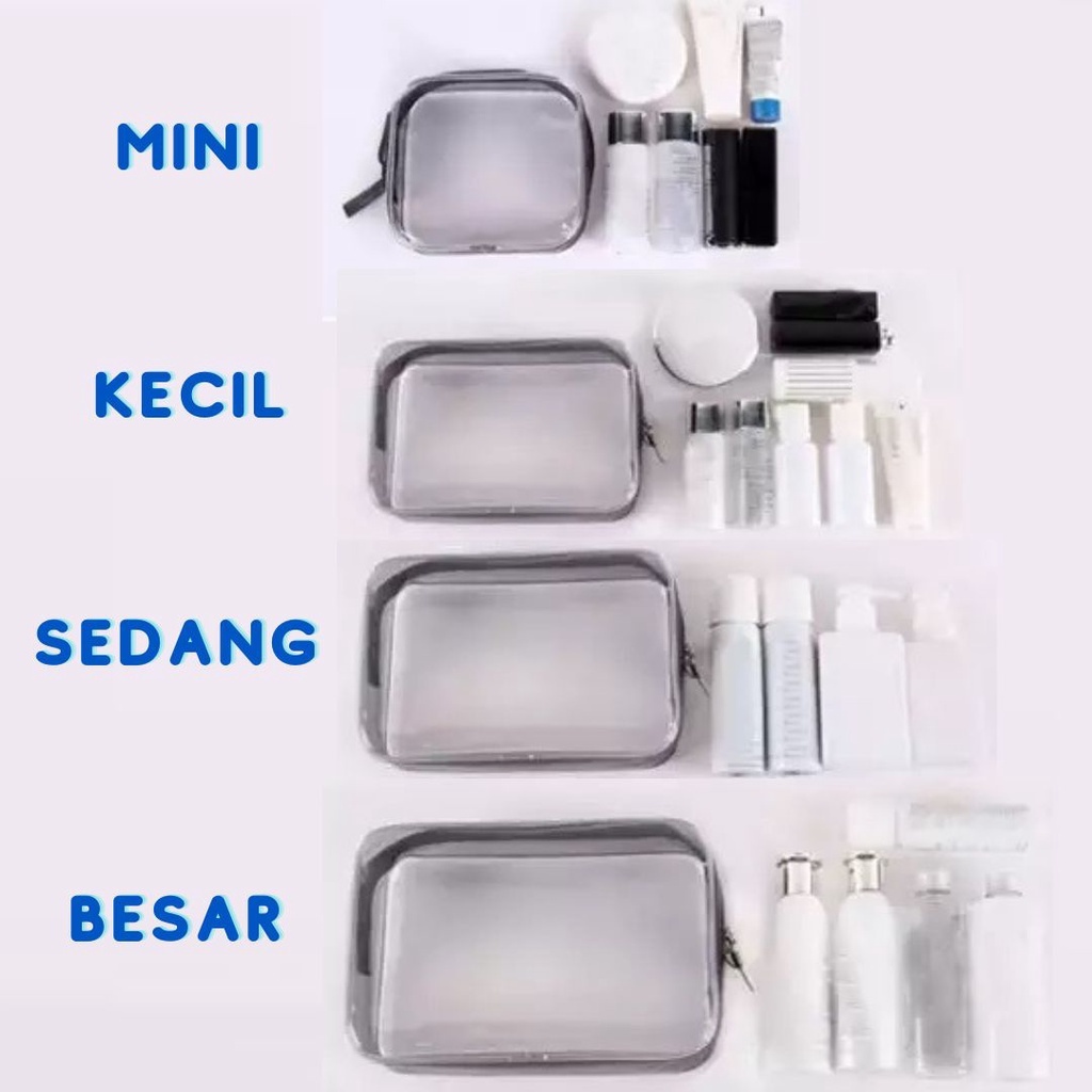 MMM Tas Kosmetik Transparant Pouch Travel Make Up Bag Organizer Transparan Kotak Penyimpanan Resleting Atas Skincare Bahan Mika Dompet Kosmetik Toiletry Waterproof Import Murah