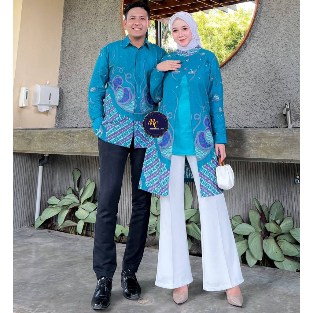 Batik Couple (MCbatik) - Batik Couple Tunik Kemeja Motif Soft Terbaru Bahan Katun Mix Moscrepe Ready Seragam Kantor M L XL XXL Jumbo