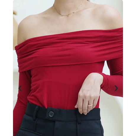 Sabrina Top Atasan Wanita Off Shoulder Top Wanita Long Sleeve Stretch