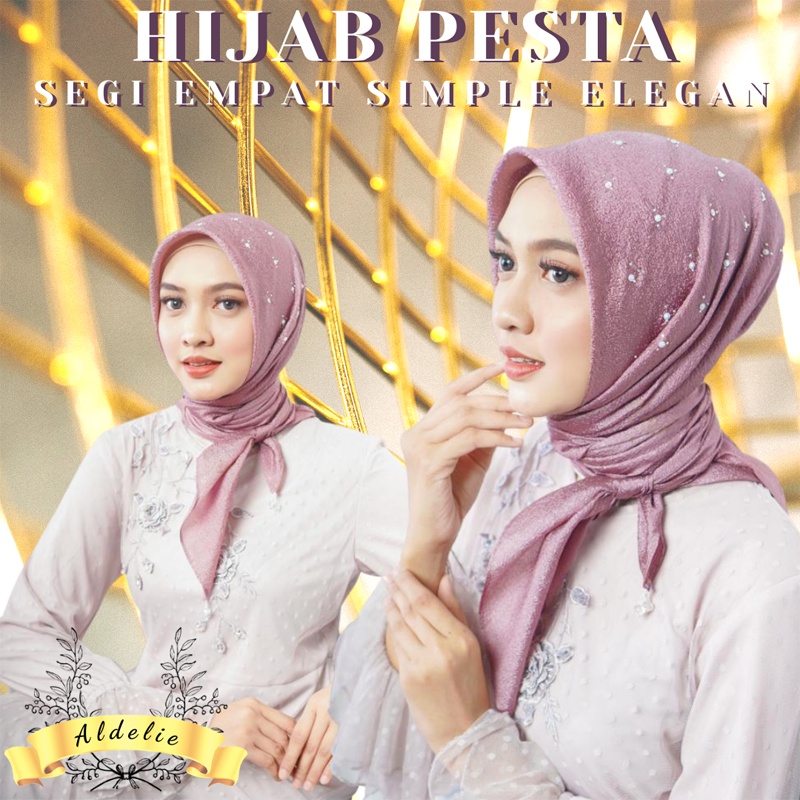 HIJAB PESTA SIMPLE MOTIF TABUR SWAROVSKI BAHAN GLITER KILAT BUKAN BAHAN BIASA MODEL SEGI EMPAT TERLA