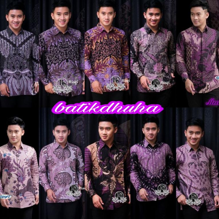STOK TERBARU BAJU BATIK KEMEJA PRIA LENGAN PANJANG SEKARJAGAT UNGU LILAC M L XL XXL