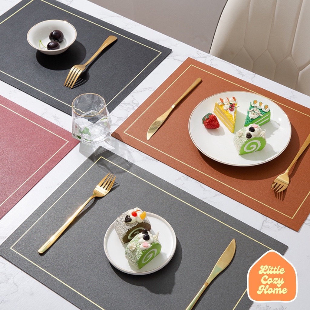 ONE TONE LEATHER PLACEMAT / / Alas Meja Makan / Tablemat / Taplak Meja Kulit Motif Premium