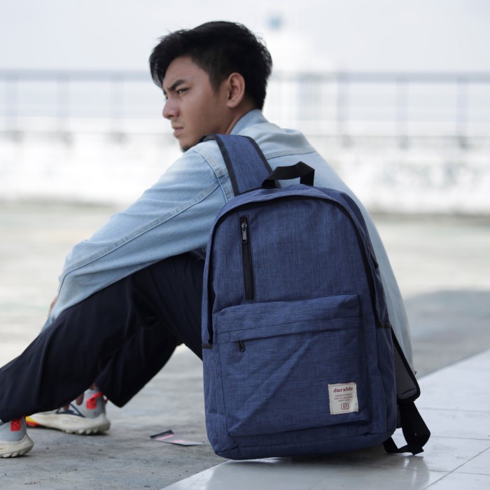 Tas Ransel Pria Anti Air Laptop 14 Inch Ransel Backpack Punggung Fashion Casual Travel Pria Navy O7K