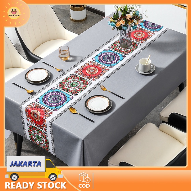 Taplak Meja Makan Premium Waterproof Anti Air Model Bohemian Alas Meja Makan 140*180/140*140cm PVC Table Cloth