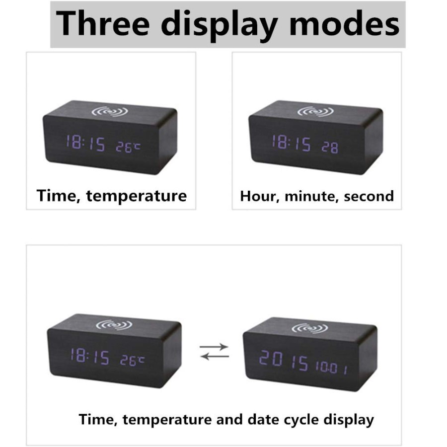 GROVE Jam Meja LED Bluetooth Speaker Digital Clock Wireless Charging