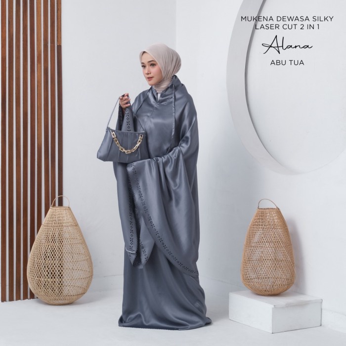 Mukena Dewasa Silky Laser Cut 2 In 1 Polos Alana