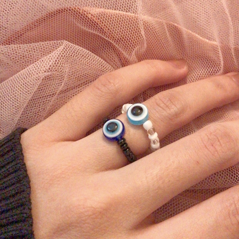 Cincin Mata - Evil Eye Pearl Beads Wired Rings - Cincin Manik Mutiara Korea