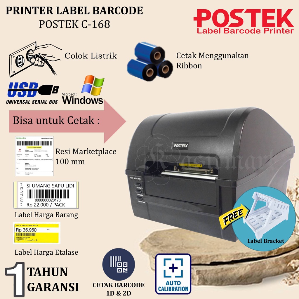 POSTEK C168 PRINTER LABEL BARCODE TRANSFER THERMAL A6 C 168 C-168 CETAK HARGA BARANG RESI JNE JNT POS WAHANA TIKI / SHOPEE