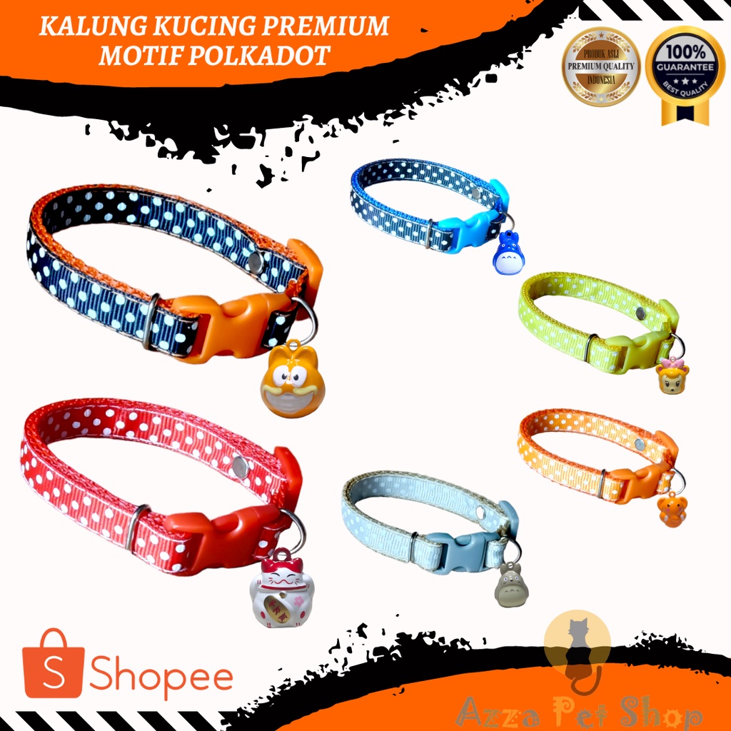 Kalung kucing lonceng karakter motif polkadot premium / cat collar premium / aksesoris hewan murah