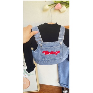 SET ANAK CEWEK ROMPI JEANS KULOT + CELANA SIZE 100-140 ROMPI SET 3 IN 1 HITAM VINIAGE