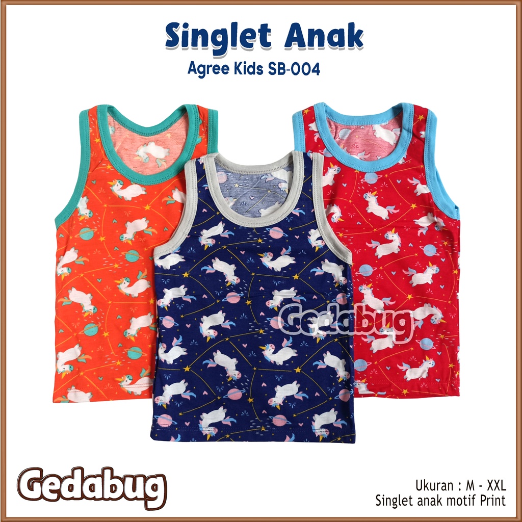 3 Pcs - Singlet Agree Kids SB - 004 Unicorn | Singlet Anak motif Lucu dan Berkualitas | Gedabug