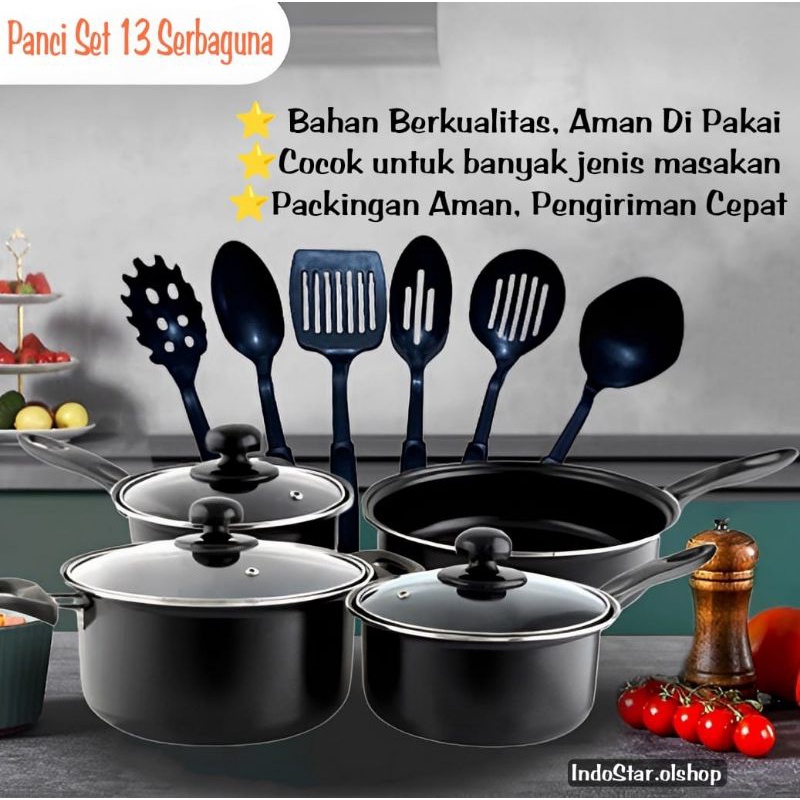 ALAT MASAK 1 SET ISI 13 PCS WARNA WARNI /PANCI STAINLESS STEEL⭐ IndoStar.olshop⭐