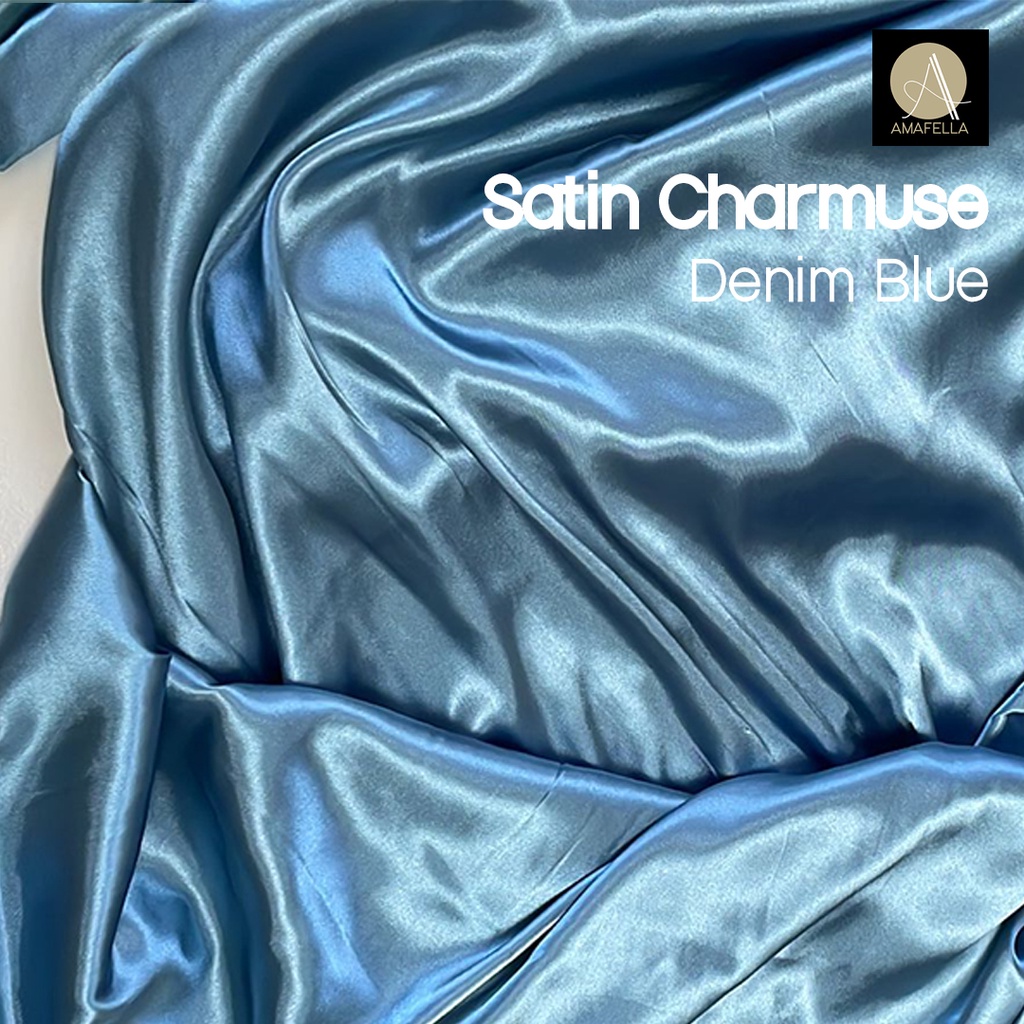 1/2 meter Kain Satin Charmuse / Sateen Silk Premium Denim