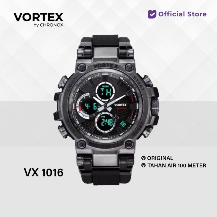 Jam Tangan VORTEX by CHRONOX VX1016 Sporty Pria Analog Digital Hitam J2D7 Water Resist Big Sale Trendy Termurah Berkualitas Jam Cowo Keren Premium Analog Digital Promo Bisa COD Casual Jam Tangan Cowok Korea Style Elegan Terlaris New Arrival Fashion Pria R