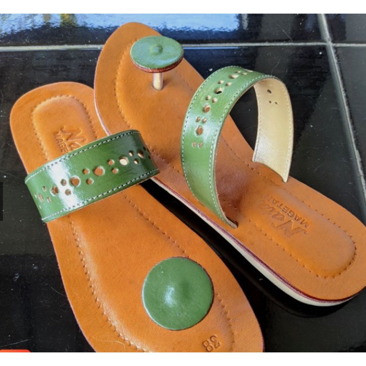cuero Sandal Kulit jepit Magetan sandal vegtan kulit sapi asli flat outsole rubber karet mentah