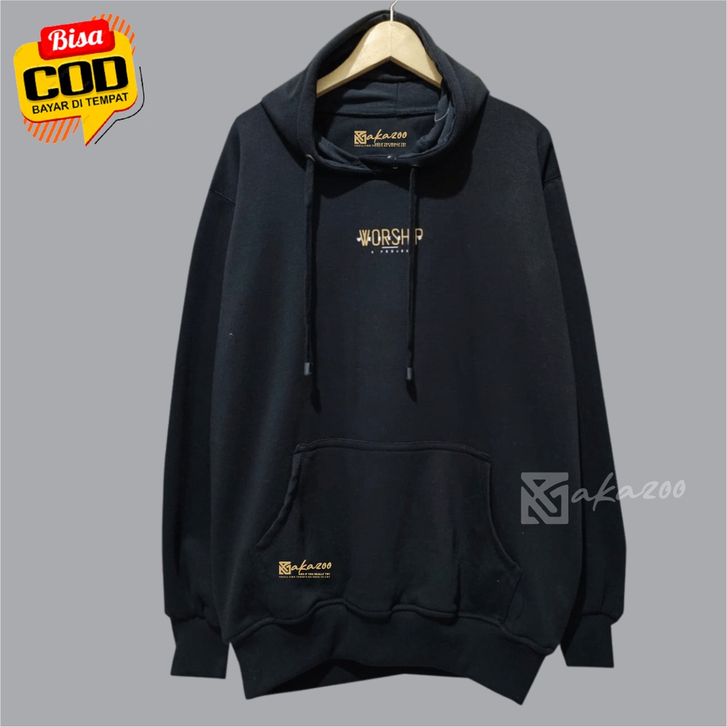 hoodie distro pria original bahan flece Sablon worshop Warna Hitam sweater oversize pria xxl ziper hoodie korea style akazoo.id