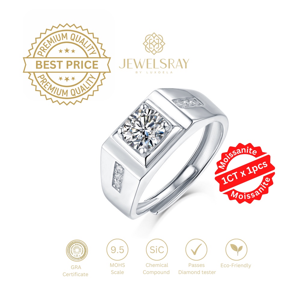 Cincin Pria Lavon Moissanite Man Ring Adjustable Perhiasan Elegant Solitaire Fancy Diamond Look Cinc