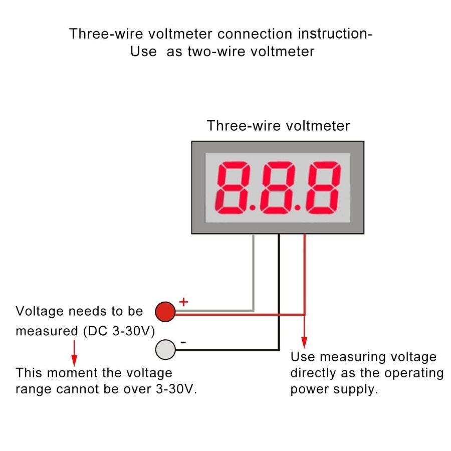 Digital Voltmeter Mini 0.36 inch 3 Kabel Led Merah Frame DC 4.5V - 30V