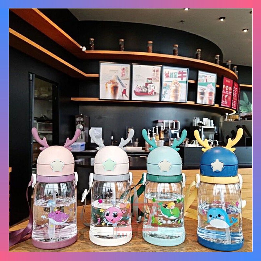 Botol Tanduk Rusa 600mL + Tali / Botol Tanduk Free Stiker / Botol Minum Anak / Botol Minum ANti Tumpah