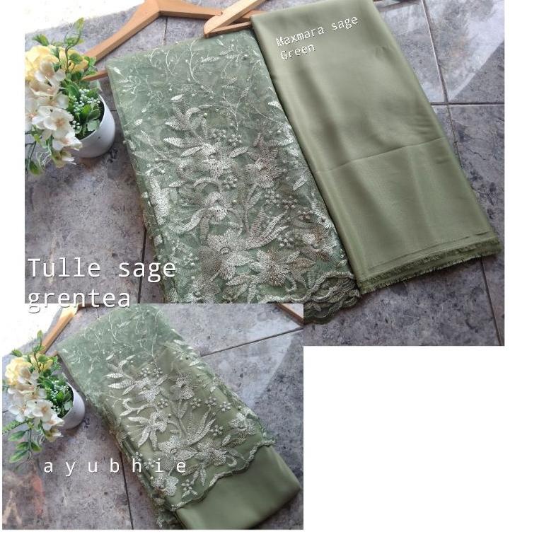 ㊠ Tulle tile Brokat Mutiara mix kain maxmara polos furing dalaman kebaya ori bahan bridesmaid metera