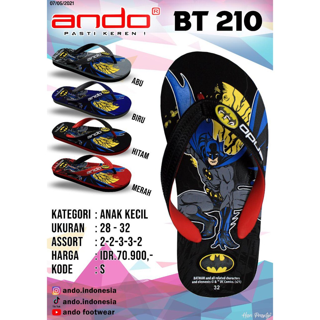 ANDO BT 210 - SENDAL ANDO ANAK SUPERHERO BATMAN / SANDAL JEPIT ANAK / SANDAL JEPIT ANAK ANDO BATMAN /SANDAL ANDO ANAK-ANAK