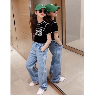 Setelan anak PEREMPUAN CROP SET import YIMUUDUI /PRERECORD 33 + CELANA JEANS TEBAL KEKINIAN setelan anak teenager