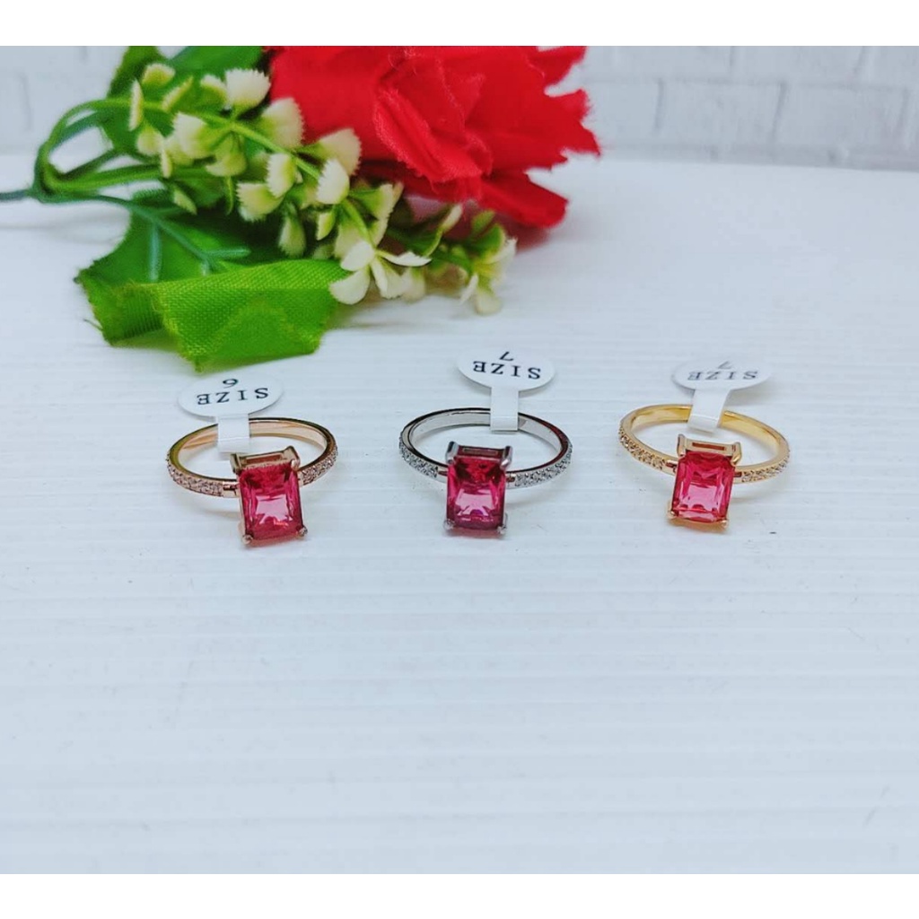 Cincin Titanium Anti Karat Permata Merah Perhiasan Fashion P36/37/38