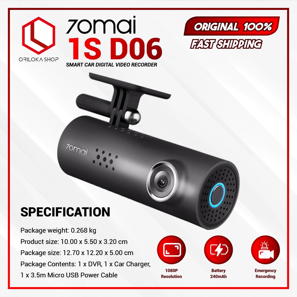 70mai 1S Smart Dashcam Wifi HD 1080P Auto Recorder Garansi Resmi - Kamera Mobil