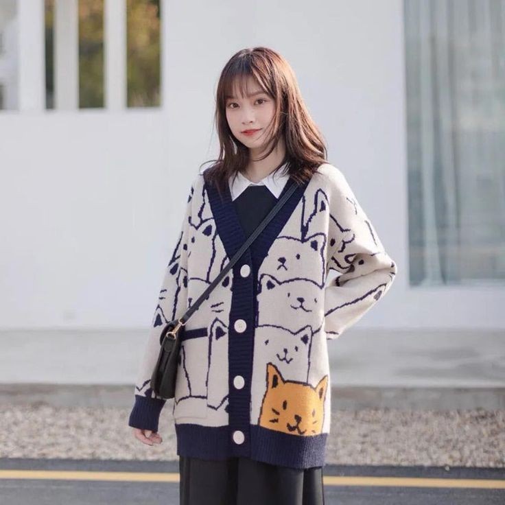 SWEATER CARDIGAN WANITA MOCHA CAT OUTER ALA KOREAN PAKAIN FASHION KASUAL CUTE MODEL