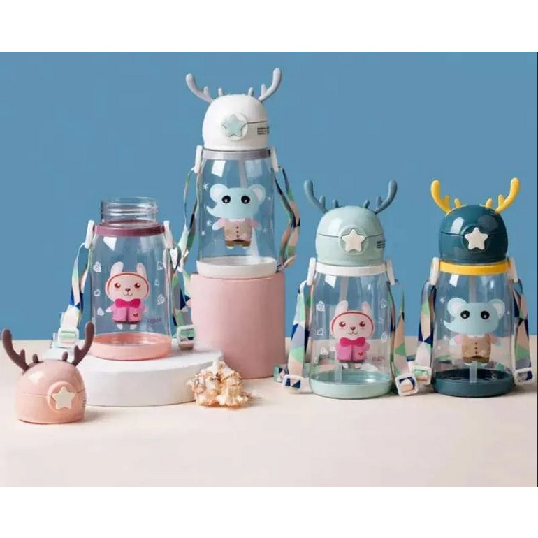 Botol Tanduk Rusa 600mL + Tali / Botol Tanduk Free Stiker / Botol Minum Anak / Botol Minum ANti Tumpah