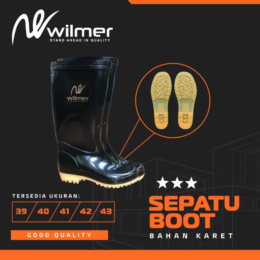 Sepatu Boots Karet Boot Hitam Pria Kerja Safety Proyek Bot Panjang