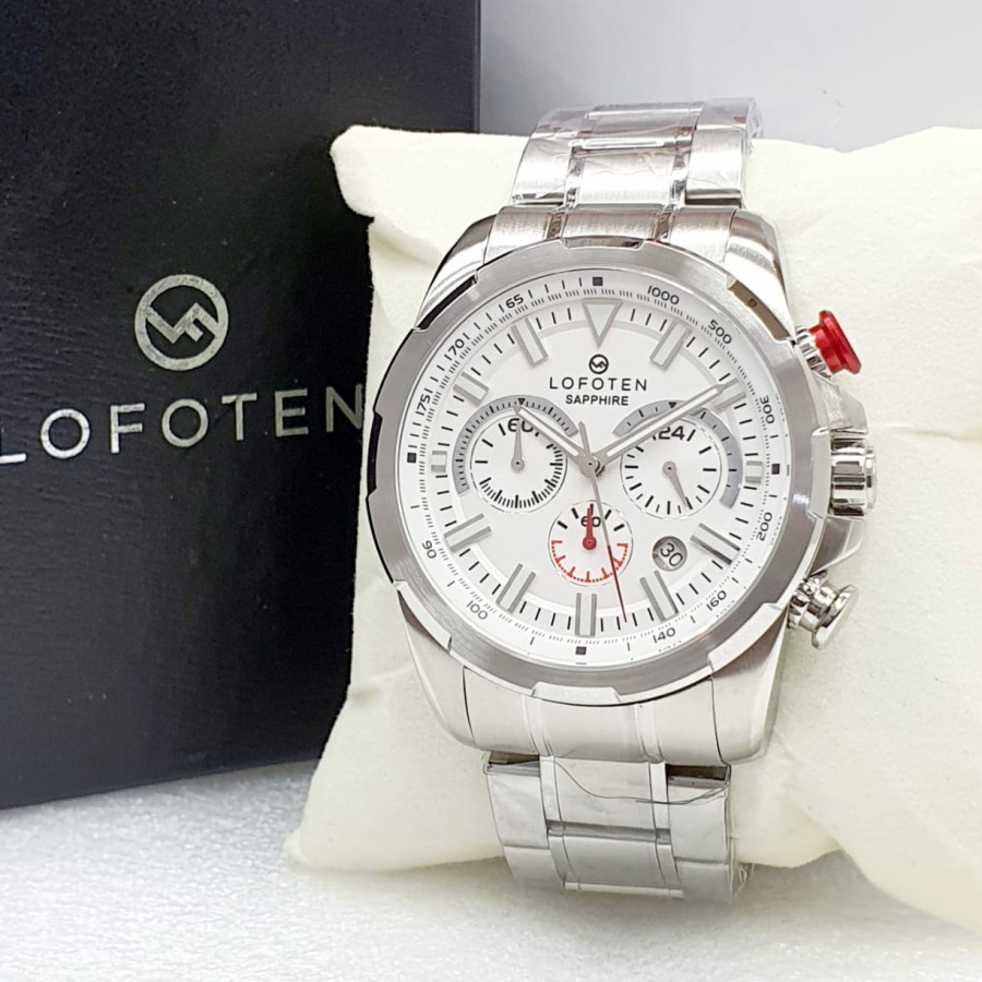 LOFOTEN 6510 Jam Tangan Pria Analog Sapphire Chronograph Date Original - Silver Putih