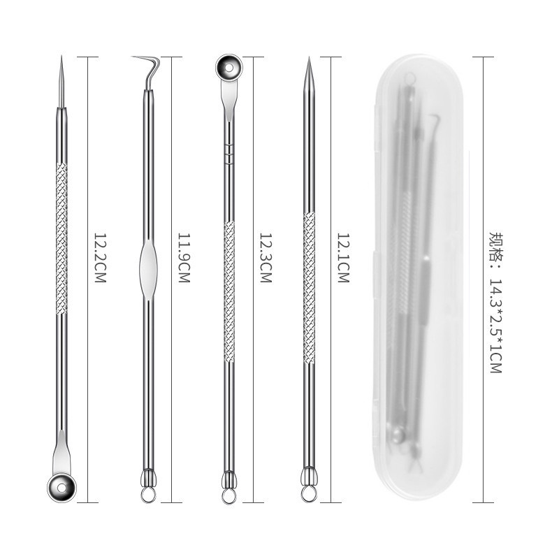 Alat Perlengkapan Komedo Jerawat Blackhead 3/4 Pcs Alat Pembersih Komedo Pemencet Jerawat Stainless Steel