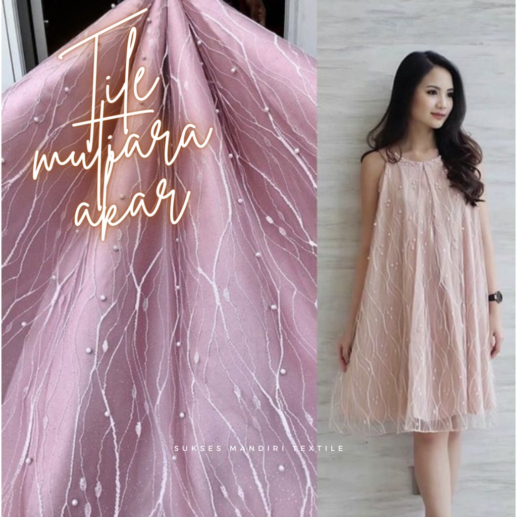 Tile akar mutiara salur Kain Tile Mesh Pearl Mutiara, Tile mutiara.(nobita)bahan kebaya TILE AKAR MU