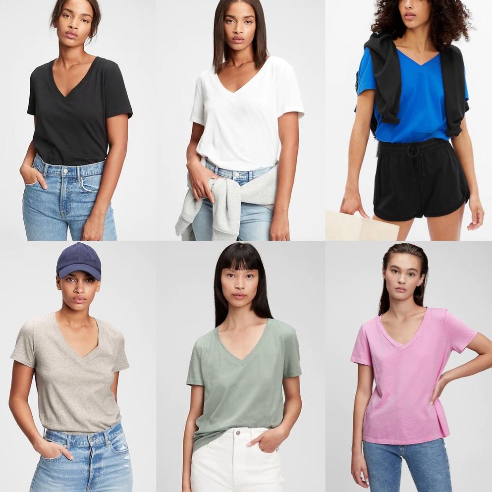 BEST SELLER Kaos Wanita GAP 100% Organic Vintage V-neck T-shirt [RESTOCK]