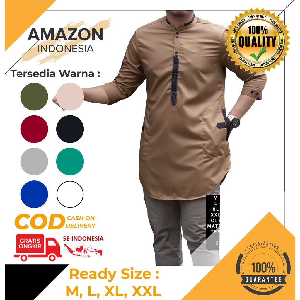 Baju Koko Kurta Dewasa Lengan 3/4 Warna Cream Material Catton Adem Serap Keringat