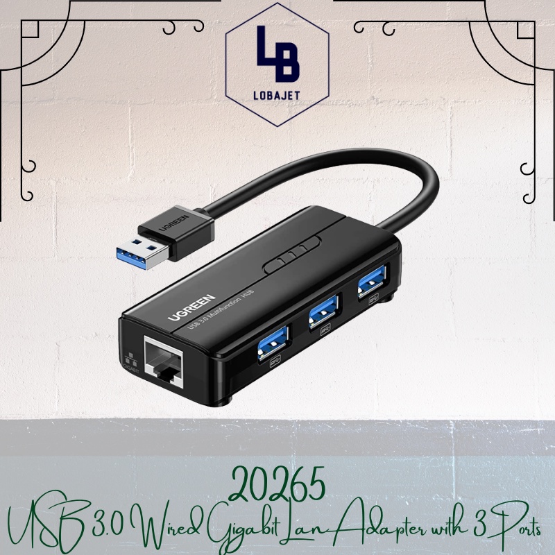 UGREEN 20265 USB 3.0 Wired Gigabit Lan Adapter with 3 Ports USB HUB