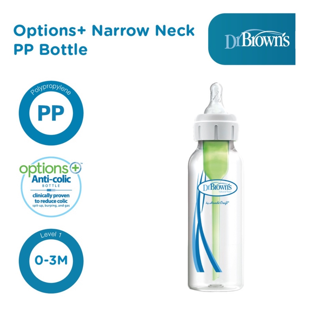 Dr.Brown's 2oz / 4oz / 8oz PP Narrow Neck &quot;Options+&quot; Baby bottle,1-Pack / Botol Susu Bayi