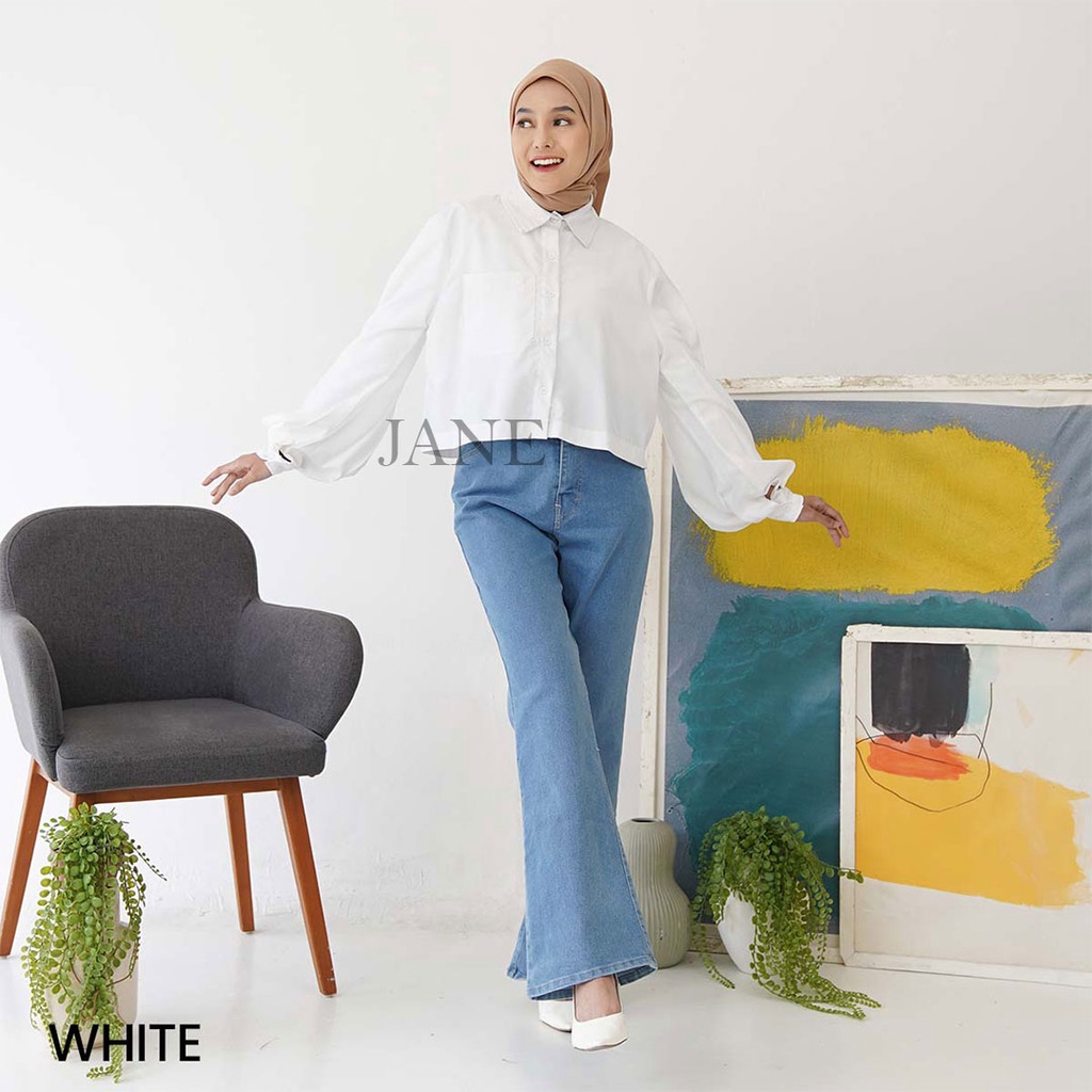 JANE COLLECTION || Kemeja Kerja Putih Wanita Atasan Crop Shirt Hitam Fashion Wanita OOTD Casual Kemeja Boly Fuschia